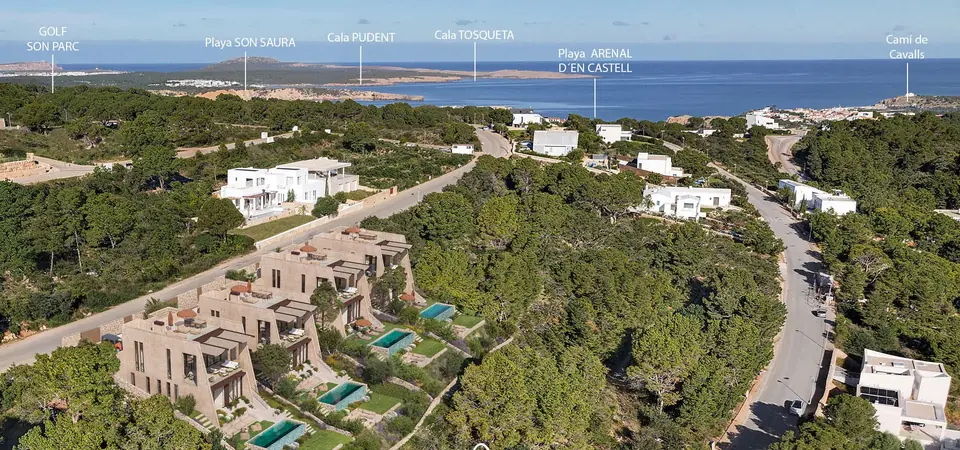 Vista aérea de las villas y la costa